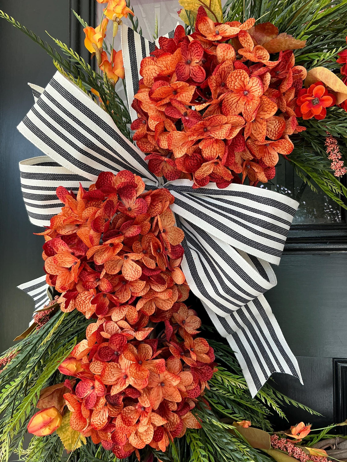 Fall Wreath for Front Door with Orange Hydrangeas