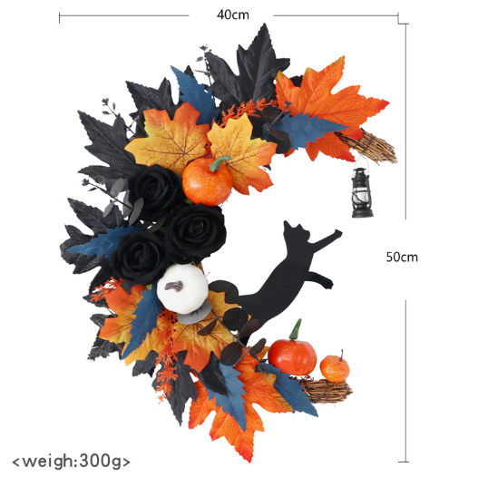 Halloween Black Cat Fall Wreath for Front Door