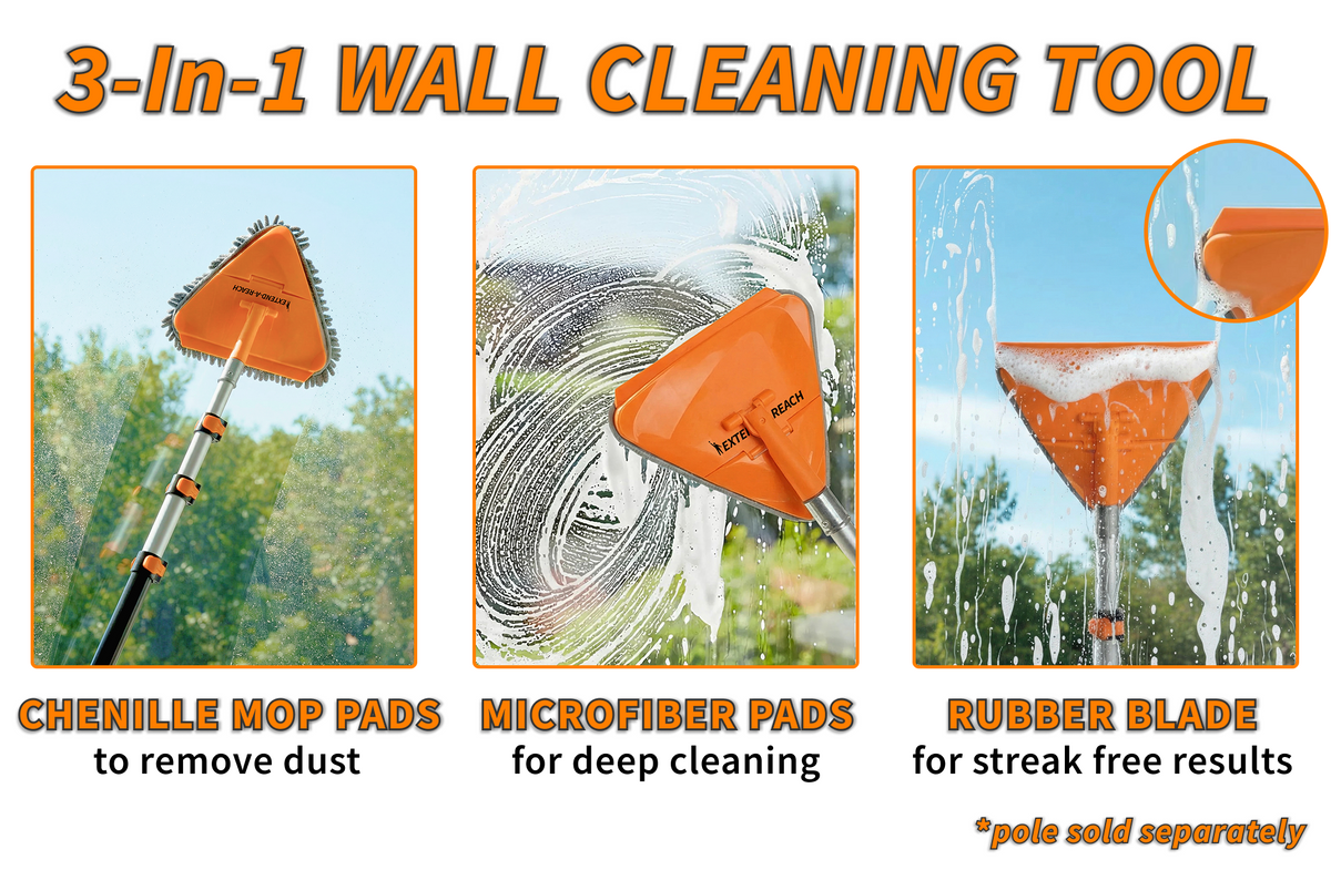 Extend-A-Reach Wall Cleaner Tool with 4 Replacement Pads (Pole Sold Separately)