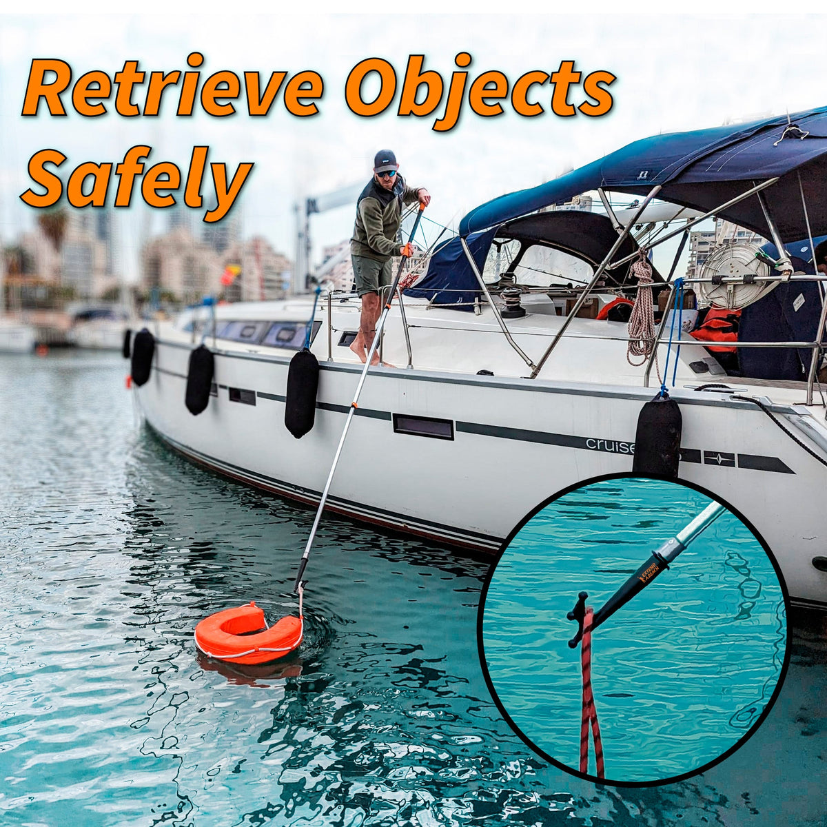 Extend-A-Reach Boat Hook for Docking with Telescoping Extension Pole