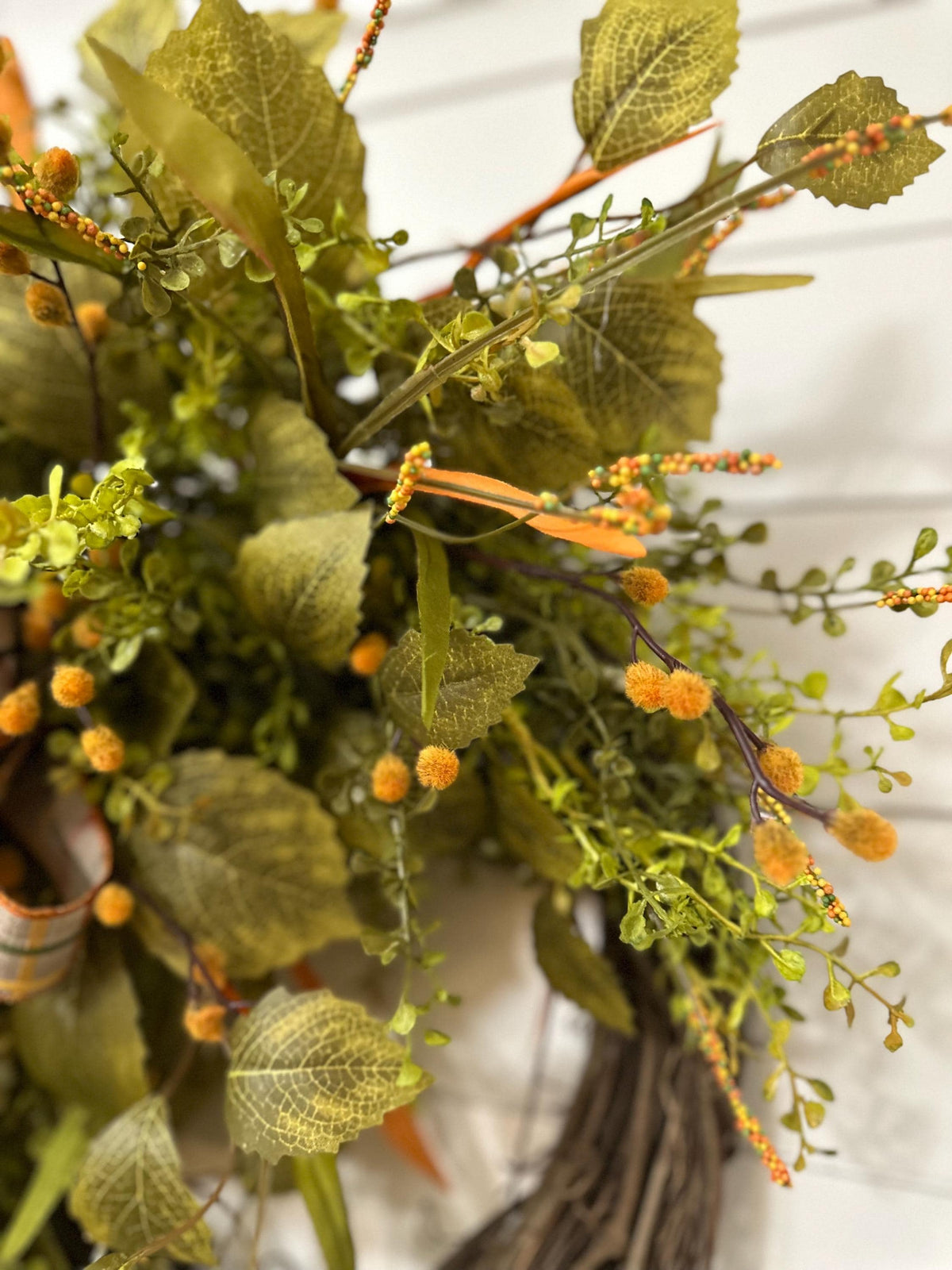 Fall front door wreath, Summer and Fall beaded grass grapevine