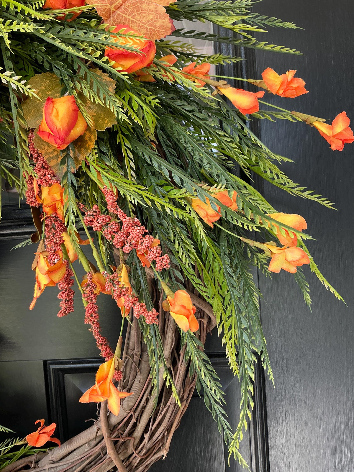Fall Wreath for Front Door with Orange Hydrangeas