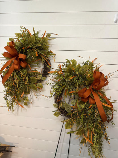 Fall front door wreath, Summer and Fall beaded grass grapevine