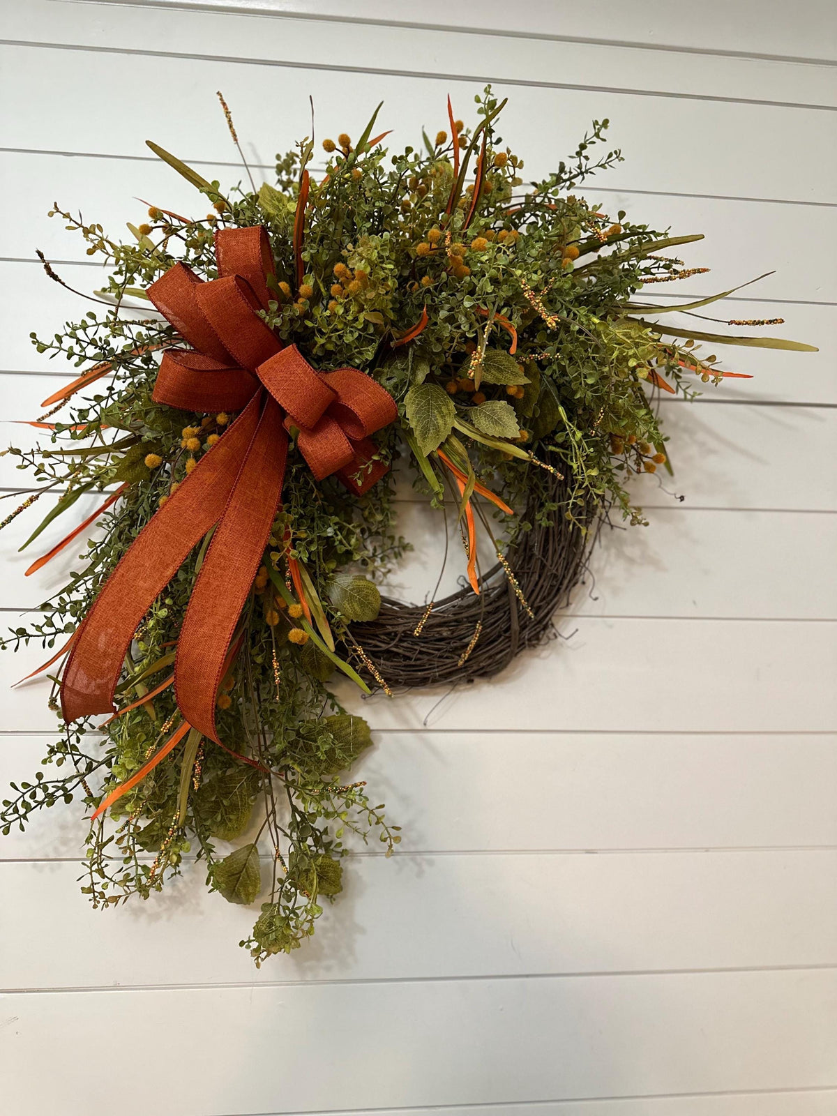 Fall front door wreath, Summer and Fall beaded grass grapevine