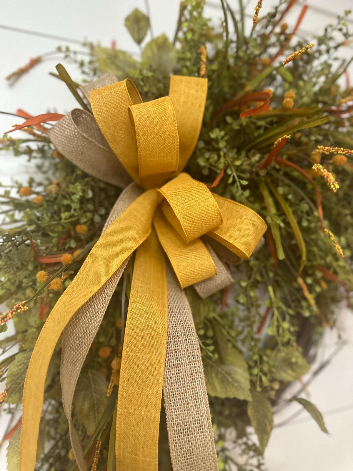 Fall front door wreath, Summer and Fall beaded grass grapevine