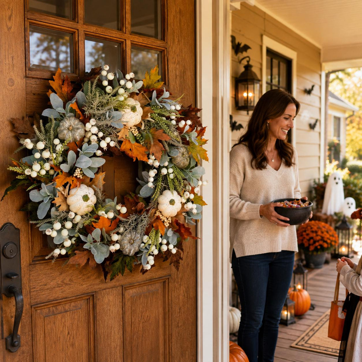 Fall Pumpkin Wreath, Thanksgiving Front Door Decor