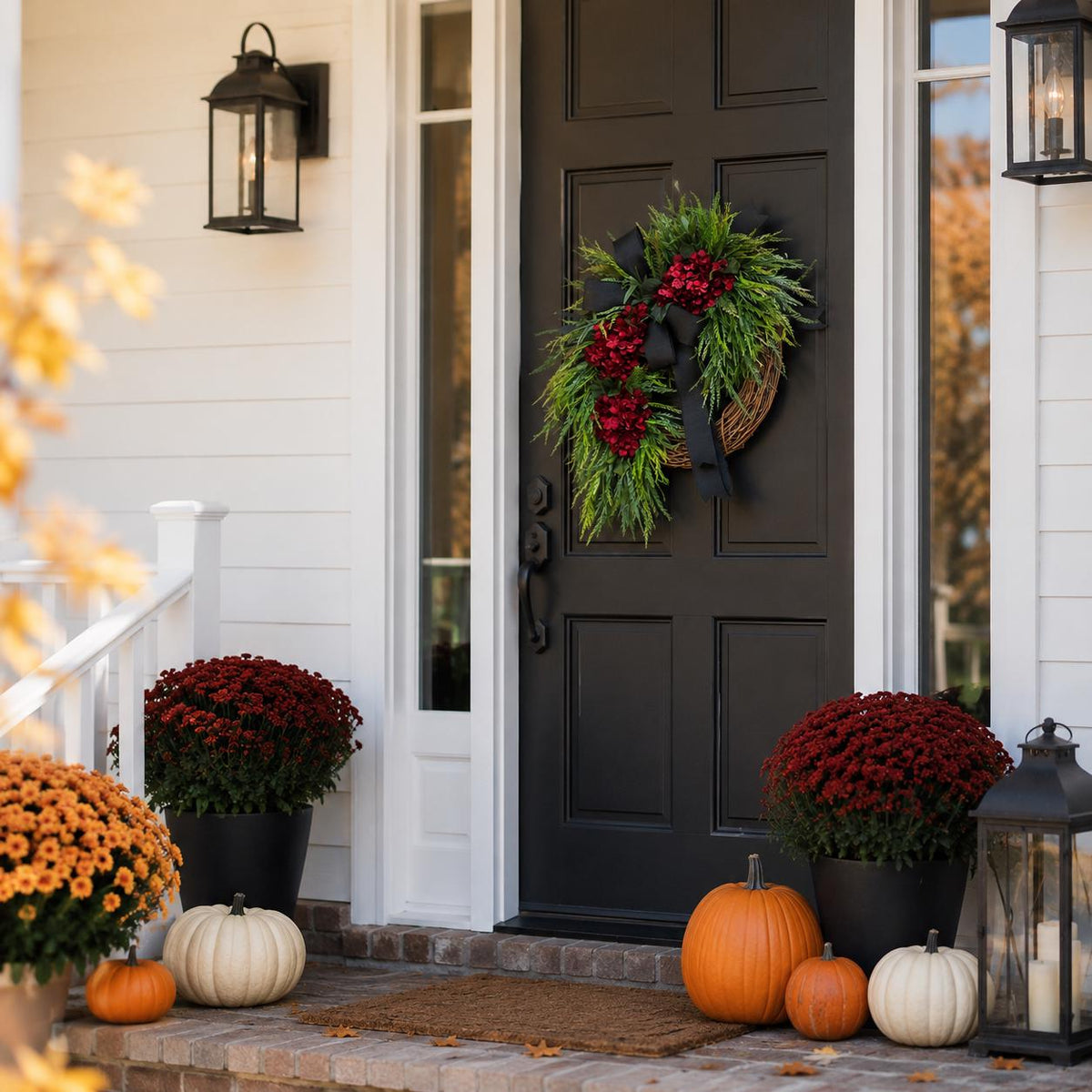 Burgundy Hydrangea Wreath, Fall Front Door Wreath, Black Bow Grapevine Wreath