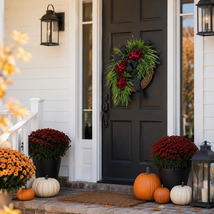 Burgundy Hydrangea Wreath, Fall Front Door Wreath, Black Bow Grapevine Wreath