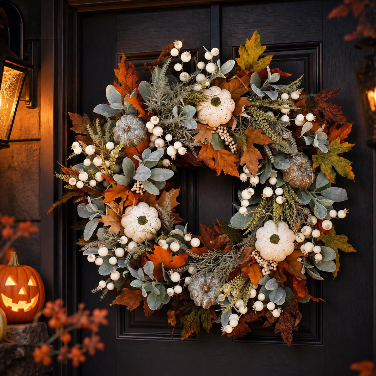 Fall Pumpkin Wreath, Thanksgiving Front Door Decor