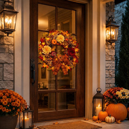 LED Fall Hydrangea Wreath