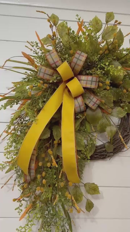 Fall front door wreath, Summer and Fall beaded grass grapevine